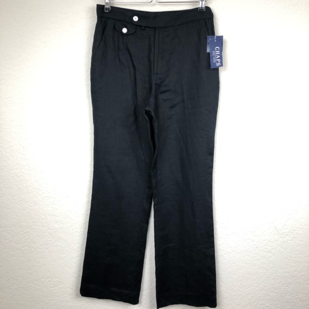 Chaps Women’s 100% Linen Black Dress Work‎ Preppy Boho Nautical Pants Size 6